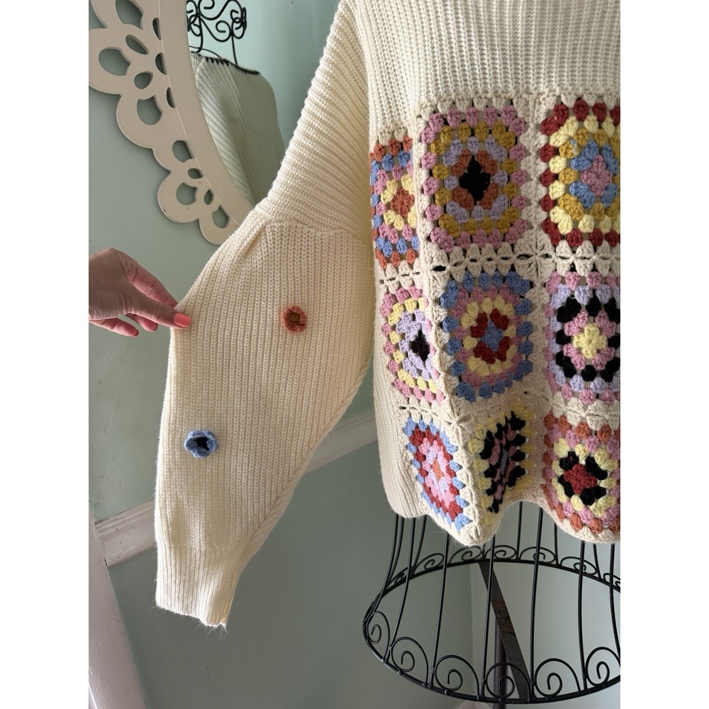 Entro Grannie Square Boho Sweater M Oversize Crotchet‎ - Picture 3 of 9